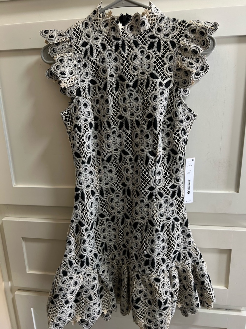 Bloomingdale’s - Aqua Women’s Black & Cream Lace Floral Fit-and-Flare Dress